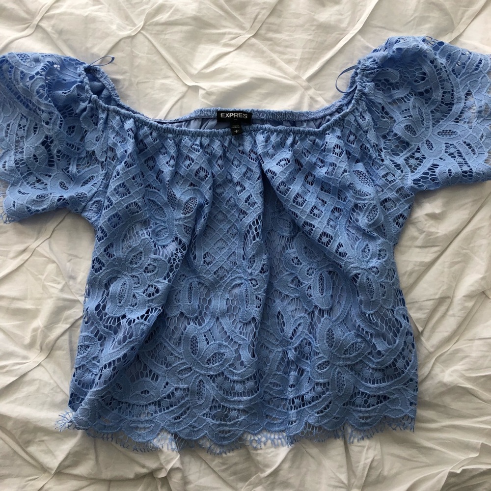Express- blue off the shoulder crop top